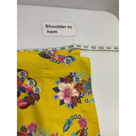 Anthropologie Maeve Sunniva Yellow Floral Ribbon Strap Pockets Shift Dress XL - Picture 6 of 8